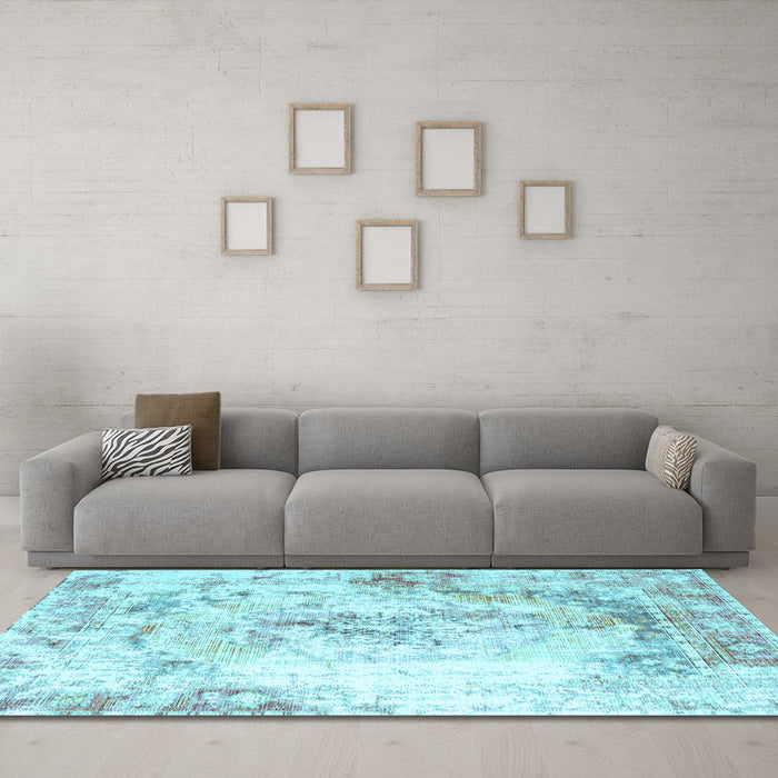 Machine Washable Persian Light Blue Traditional Rug in a Living Room, wshtr1247lblu