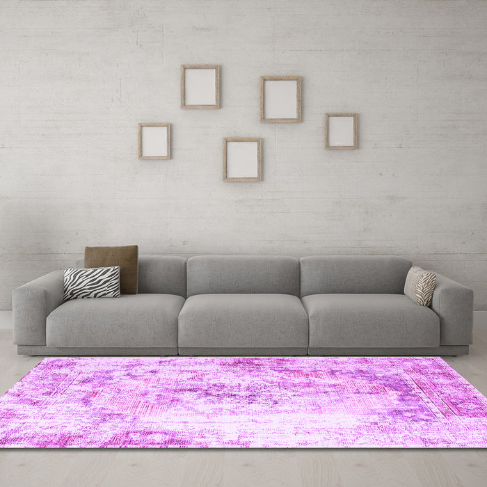 Machine Washable Persian Purple Traditional Area Rugs in a Living Room, wshtr1247pur