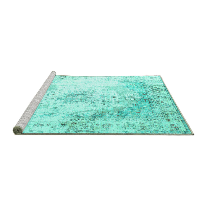 Sideview of Machine Washable Persian Turquoise Traditional Area Rugs, wshtr1248turq