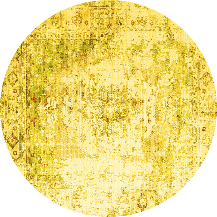 Round Persian Yellow Traditional Rug, tr1248yw