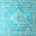 Square Machine Washable Medallion Light Blue Traditional Rug, wshtr1249lblu