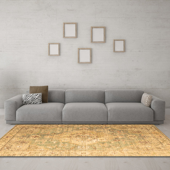 Machine Washable Medallion Brown Traditional Rug in a Living Room,, wshtr1249brn