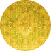 Round Medallion Yellow Traditional Rug, tr1249yw