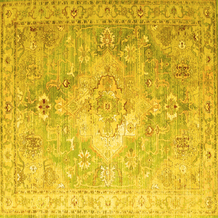 Square Machine Washable Medallion Yellow Traditional Rug, wshtr1249yw
