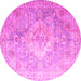 Round Machine Washable Medallion Pink Traditional Rug, wshtr1249pnk