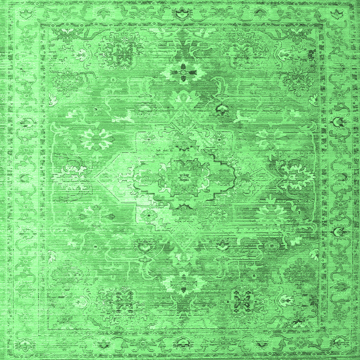 Square Machine Washable Medallion Emerald Green Traditional Area Rugs, wshtr1249emgrn
