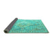 Sideview of Medallion Turquoise Traditional Rug, tr1249turq