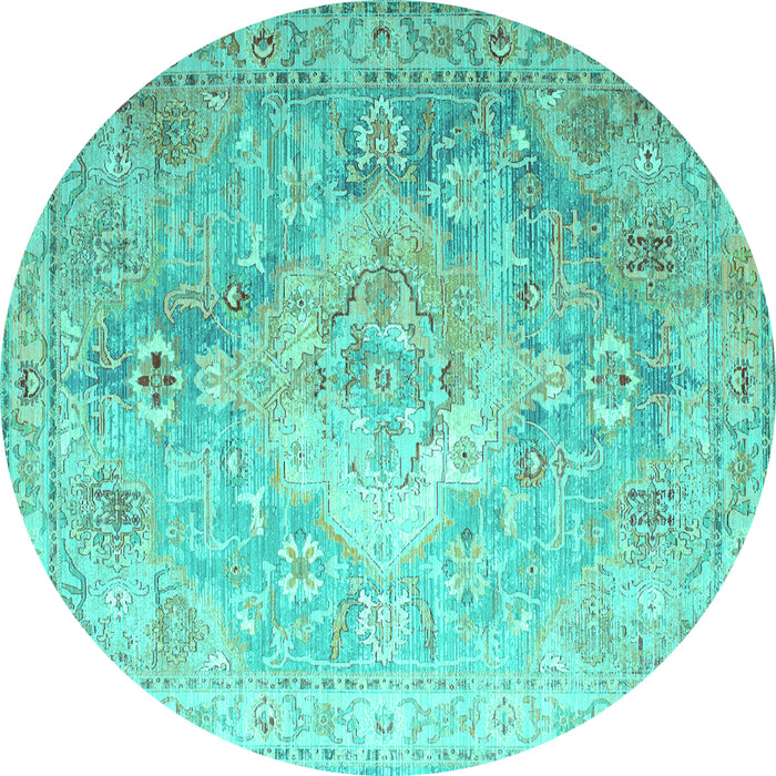Round Medallion Turquoise Traditional Rug, tr1249turq