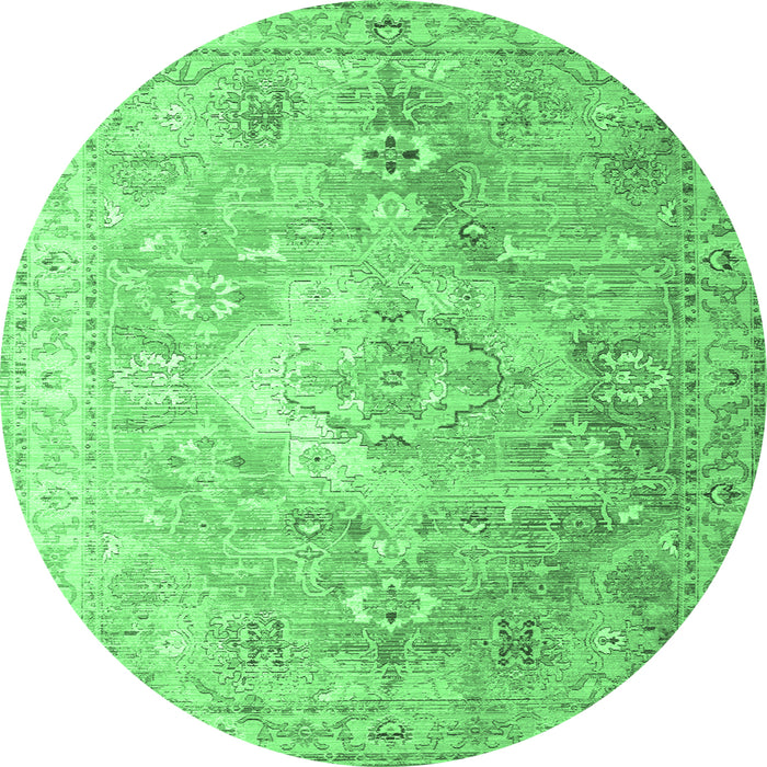Round Machine Washable Medallion Emerald Green Traditional Area Rugs, wshtr1249emgrn