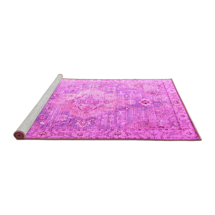 Sideview of Machine Washable Medallion Pink Traditional Rug, wshtr1249pnk