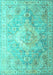 Machine Washable Medallion Turquoise Traditional Area Rugs, wshtr1249turq