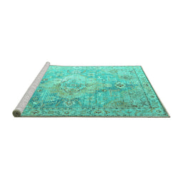 Sideview of Machine Washable Medallion Turquoise Traditional Area Rugs, wshtr1249turq