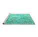 Sideview of Machine Washable Medallion Turquoise Traditional Area Rugs, wshtr1249turq