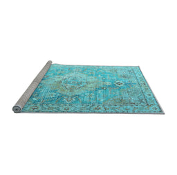 Sideview of Machine Washable Medallion Light Blue Traditional Rug, wshtr1249lblu