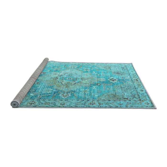 Sideview of Machine Washable Medallion Light Blue Traditional Rug, wshtr1249lblu