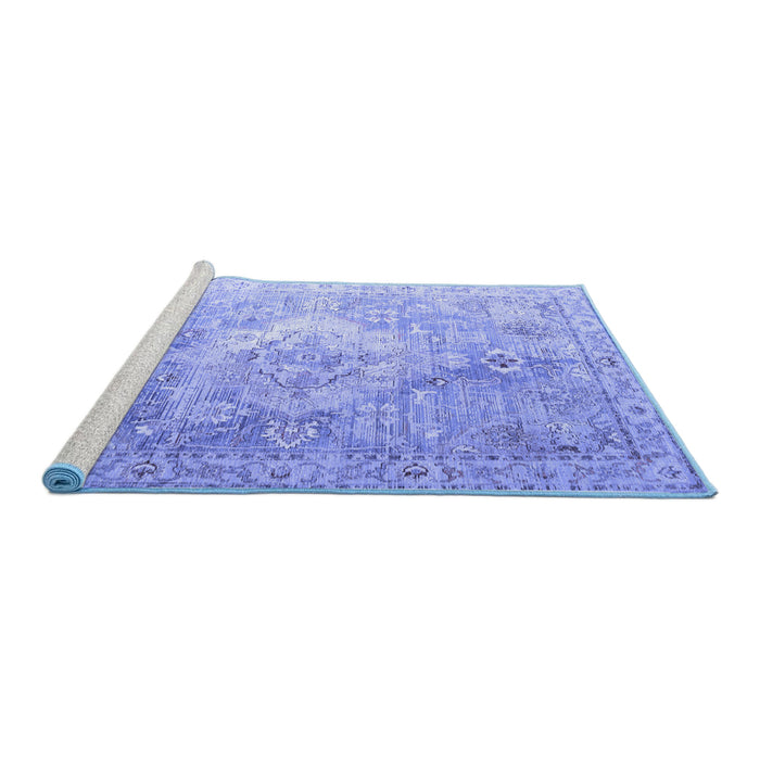 Sideview of Machine Washable Medallion Blue Traditional Rug, wshtr1249blu