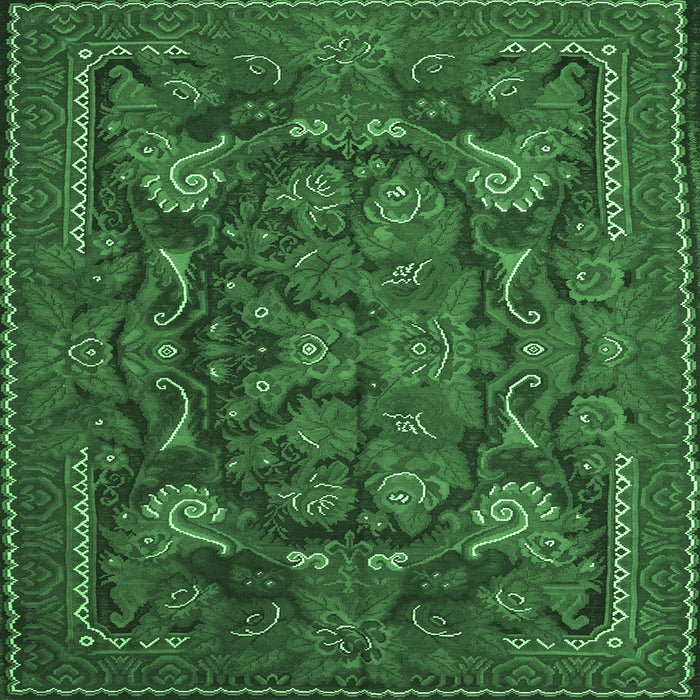 Square Animal Emerald Green Traditional Rug, tr124emgrn