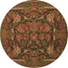 Round Animal Brown Traditional Rug, tr124brn