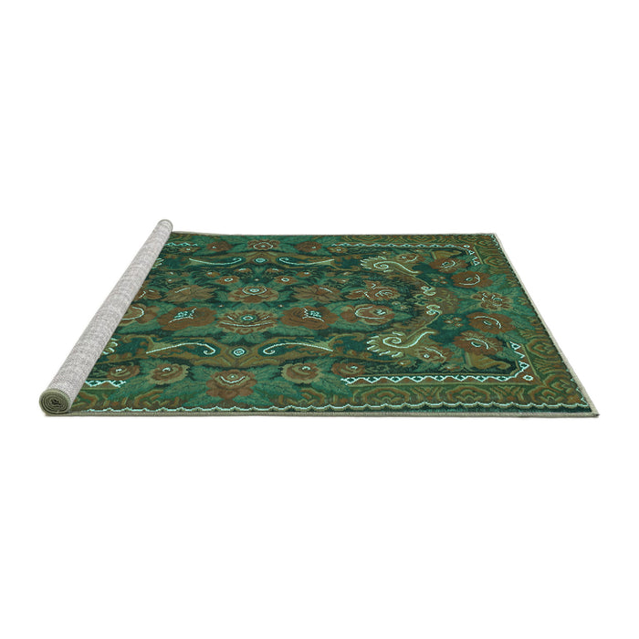 Sideview of Machine Washable Animal Turquoise Traditional Area Rugs, wshtr124turq
