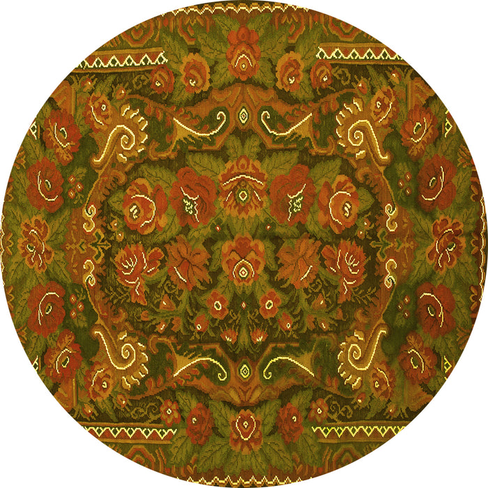 Round Animal Yellow Traditional Rug, tr124yw
