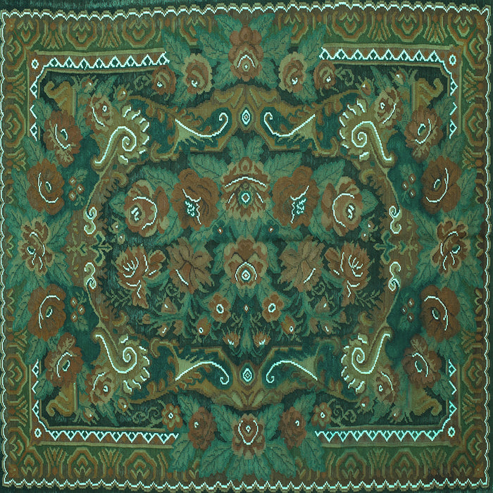 Square Machine Washable Animal Turquoise Traditional Area Rugs, wshtr124turq