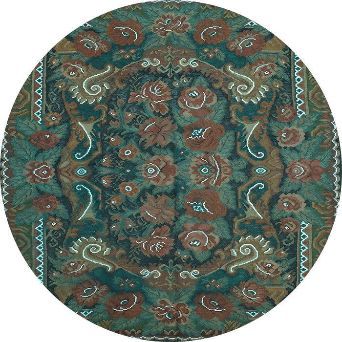 Round Animal Light Blue Traditional Rug, tr124lblu