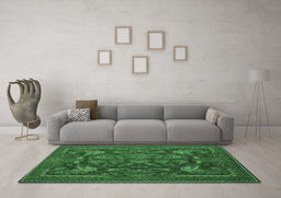 Machine Washable Animal Emerald Green Traditional Area Rugs in a Living Room,, wshtr124emgrn