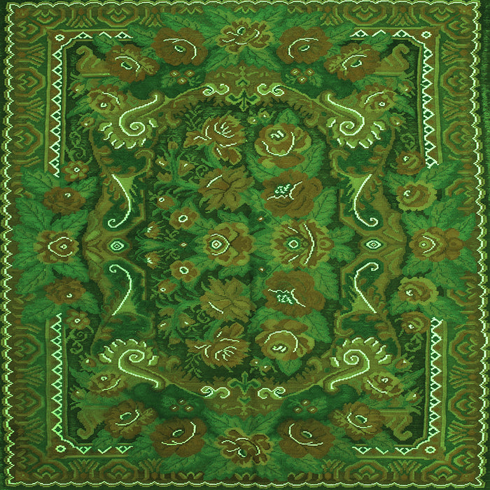 Round Machine Washable Animal Green Traditional Area Rugs, wshtr124grn