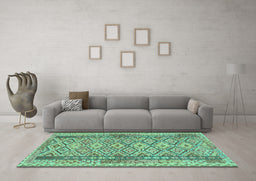 Machine Washable Persian Turquoise Traditional Area Rugs in a Living Room,, wshtr1250turq