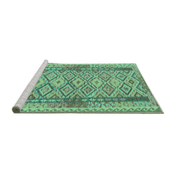 Sideview of Machine Washable Persian Turquoise Traditional Area Rugs, wshtr1250turq