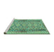 Sideview of Machine Washable Persian Turquoise Traditional Area Rugs, wshtr1250turq