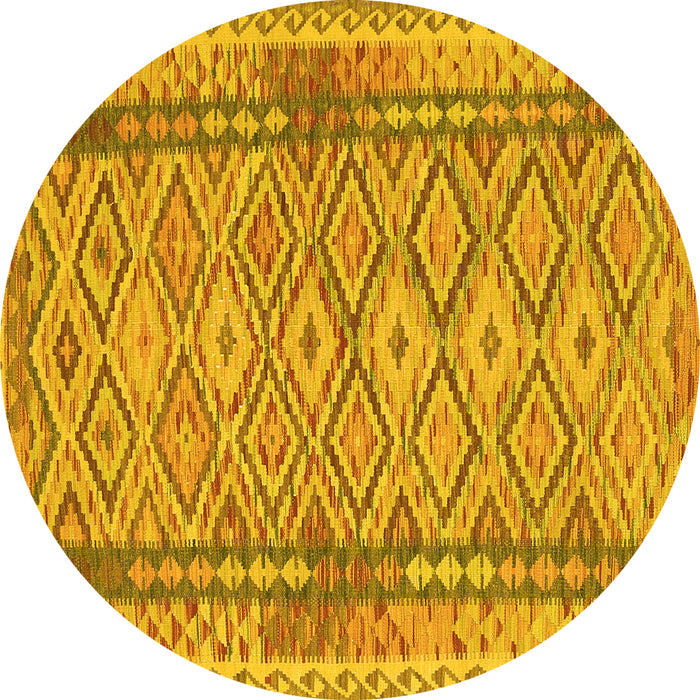 Round Machine Washable Persian Yellow Traditional Rug, wshtr1250yw