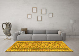 Machine Washable Persian Yellow Traditional Rug in a Living Room, wshtr1250yw