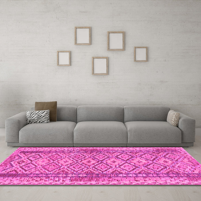 Machine Washable Persian Pink Traditional Rug in a Living Room, wshtr1250pnk