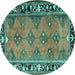 Round Machine Washable Persian Turquoise Traditional Area Rugs, wshtr1251turq