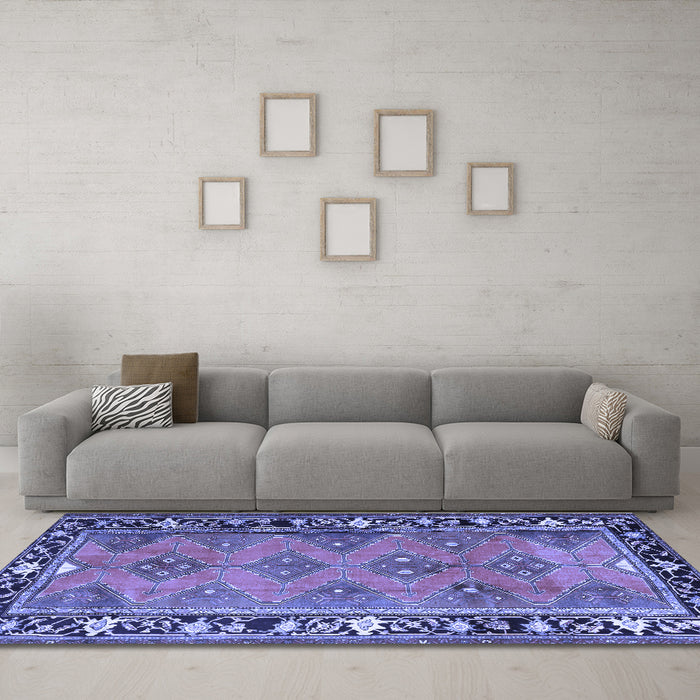 Machine Washable Persian Blue Traditional Rug in a Living Room, wshtr1251blu