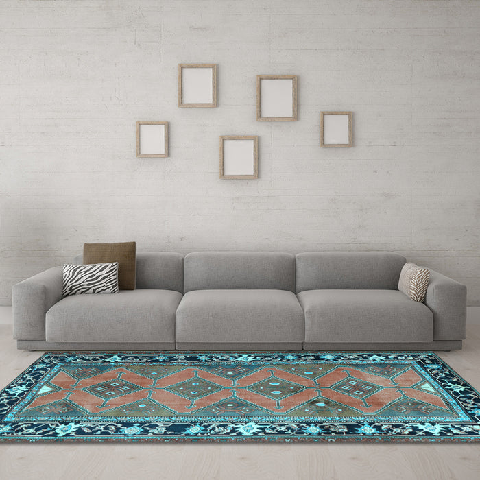Machine Washable Persian Light Blue Traditional Rug in a Living Room, wshtr1251lblu