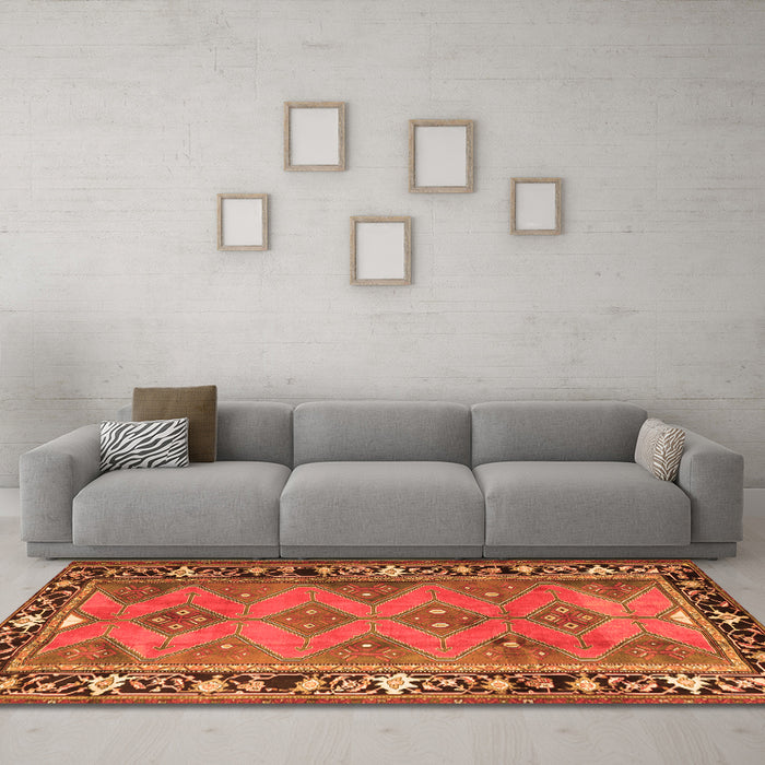 Machine Washable Persian Orange Traditional Area Rugs in a Living Room, wshtr1251org