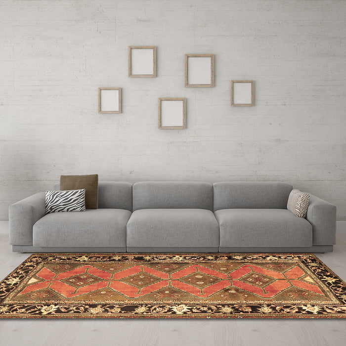 Machine Washable Persian Brown Traditional Rug in a Living Room,, wshtr1251brn