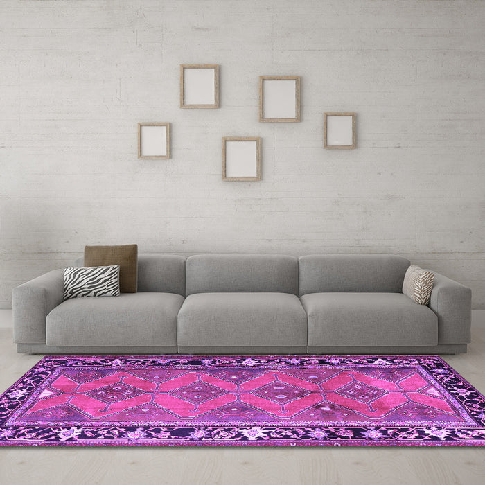 Machine Washable Persian Purple Traditional Area Rugs in a Living Room, wshtr1251pur