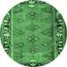 Round Machine Washable Persian Emerald Green Traditional Area Rugs, wshtr1251emgrn