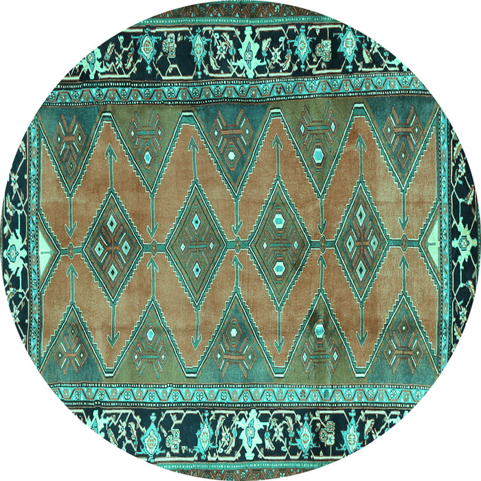 Round Persian Turquoise Traditional Rug, tr1251turq