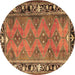 Round Persian Brown Traditional Rug, tr1251brn