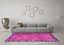 Machine Washable Persian Pink Traditional Rug in a Living Room, wshtr1251pnk