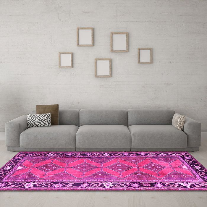 Machine Washable Persian Pink Traditional Rug in a Living Room, wshtr1251pnk