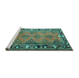 Sideview of Machine Washable Persian Turquoise Traditional Area Rugs, wshtr1251turq
