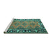 Sideview of Machine Washable Persian Turquoise Traditional Area Rugs, wshtr1251turq