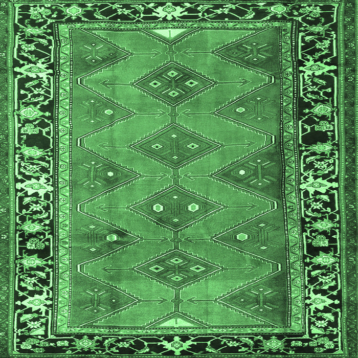 Square Machine Washable Persian Emerald Green Traditional Area Rugs, wshtr1251emgrn