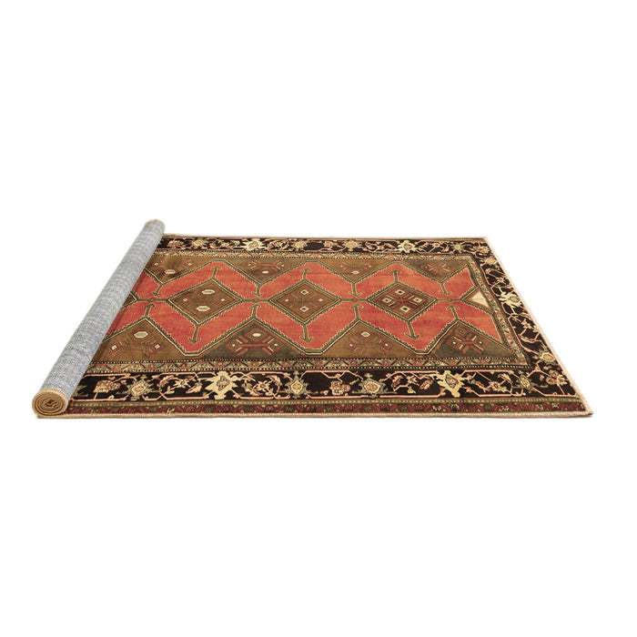Sideview of Machine Washable Persian Brown Traditional Rug, wshtr1251brn
