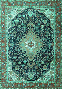 Medallion Turquoise Traditional Rug, tr1252turq